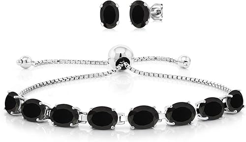1160ct Oval negro ónice Juego de arete de pulsera de plata de ley 925