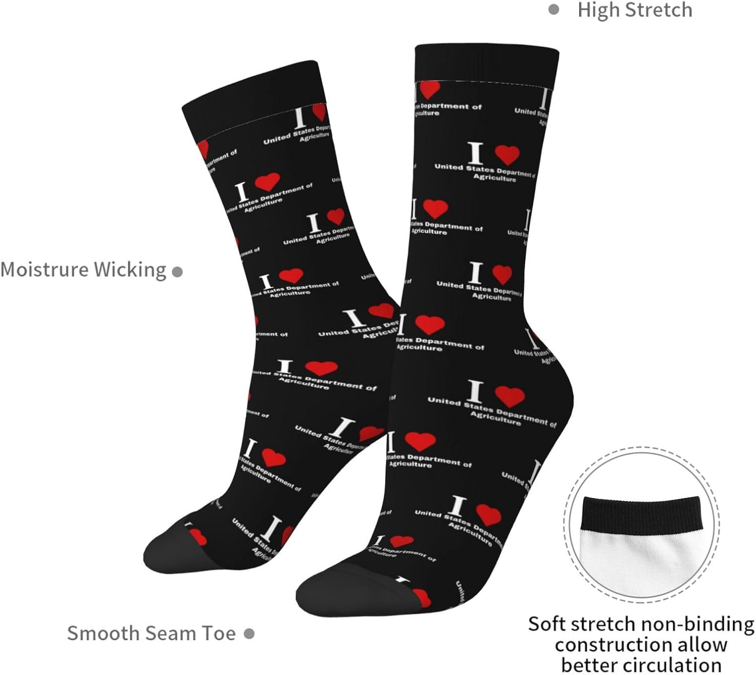 I love United States Department of Agriculture Socks For Men Women Sport Crew Athletic Running Wicking Socks