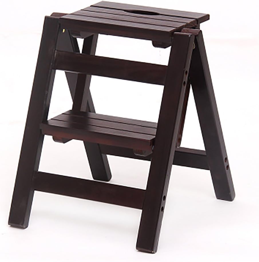 LUNEZY Folding Chair Stairs Multifunction Dual Use Solid Wood 2/3 Steps, 4 Colors, 2 Sizes (Color : Dark Walnut, Size : 38 * 46 * 50CM)