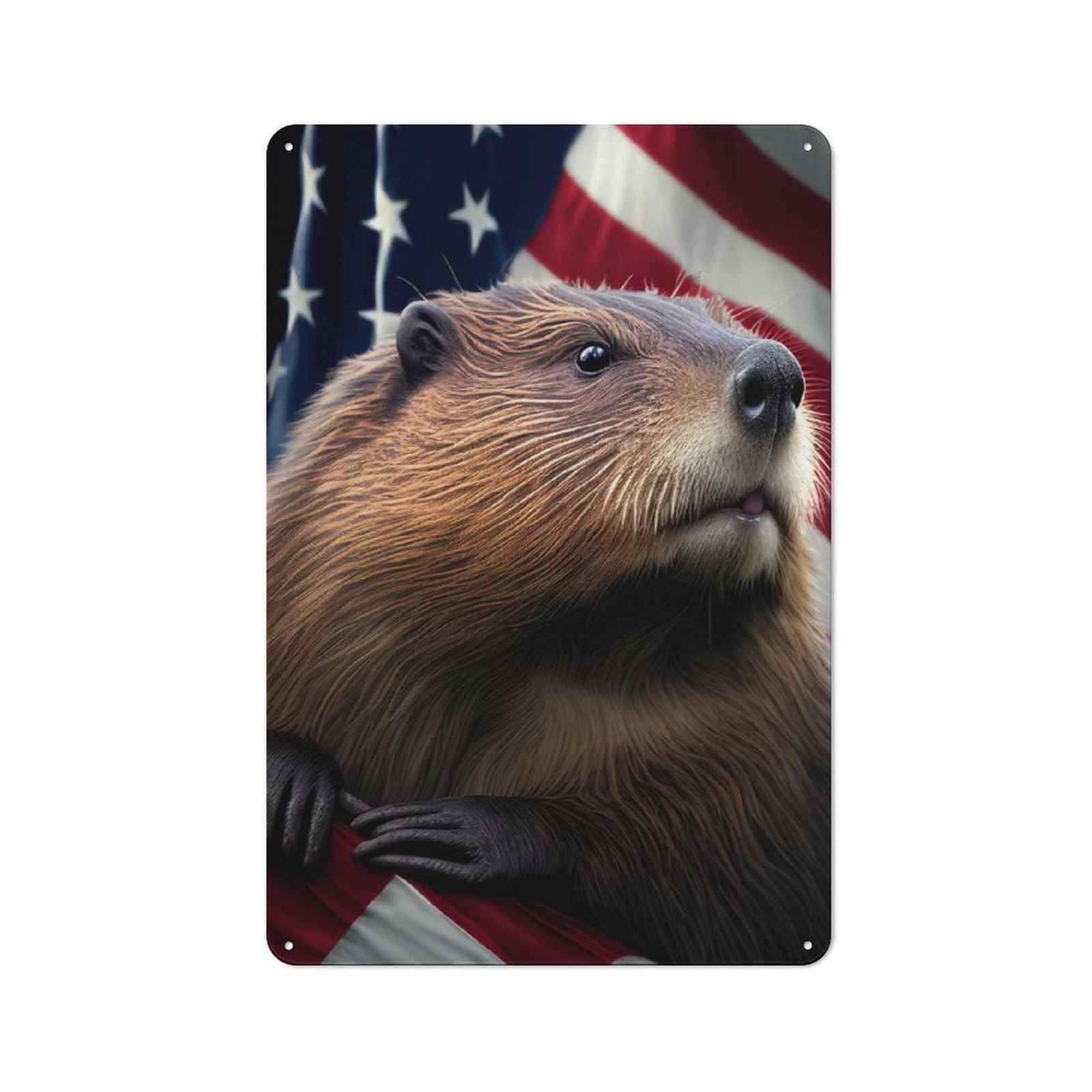 Junmoney Beaver Usa Flag 30X20cm Rustic Metal Sign With For Guest Room Or Hallway, For Vintage Wall Decor Fans, For Metal Sign Collectors