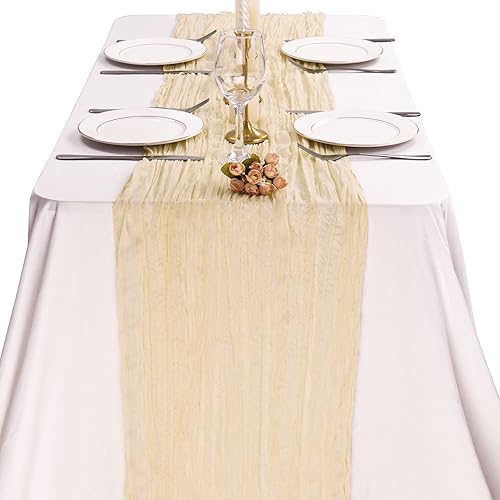 Miniatura 7 de Camino de mesa de gasa rústica bohemio de 13 pies de largo, 35 x 157 pulgadas, romántico, tela de queso transparente, decoración para bodas,