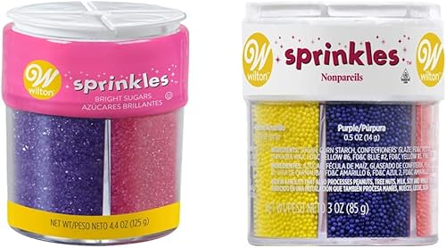 Wilton Colored Sugar Sprinkles Medley + Wilton Nonpareils 6 Mix Sprinkle Assortment Baking Supplies