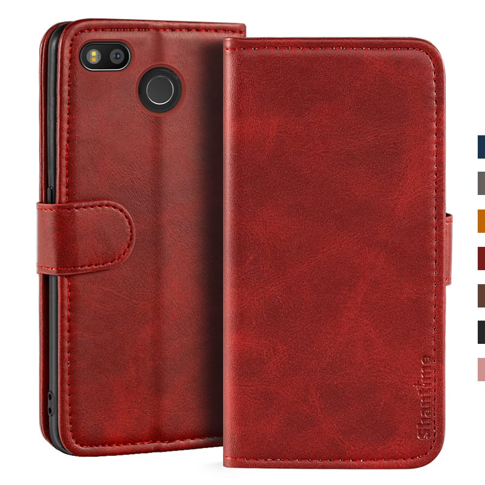 Custodia Portafoglio in Pelle PU con Finitura Scamosciata Compatibile con Fairphone 3, Flip Cover Magnetica con Tasche per Carte (Rosso