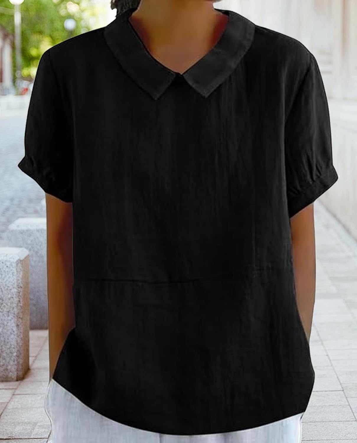 Boho Cotton Shirt for Womens Floral Printed Short Sleeve Summer Linen Shirts Casual Collared Trendy Blouse Tops - Image 5