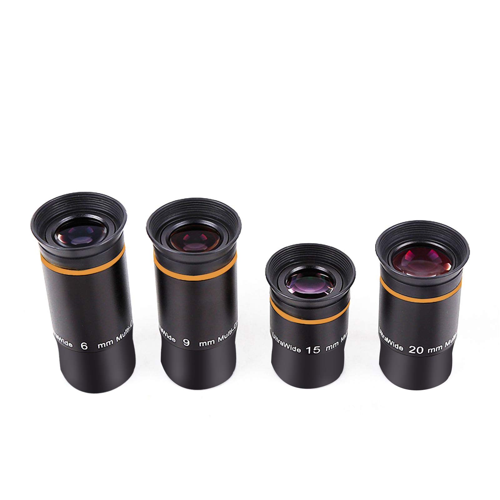 Lot de 4 oculaires ultra grand angle de 66 degrés pour télescope (6 mm-9 mm-15 mm-20 mm) entièrement recouvert de vert accessoires de télescope de 3,2 cm