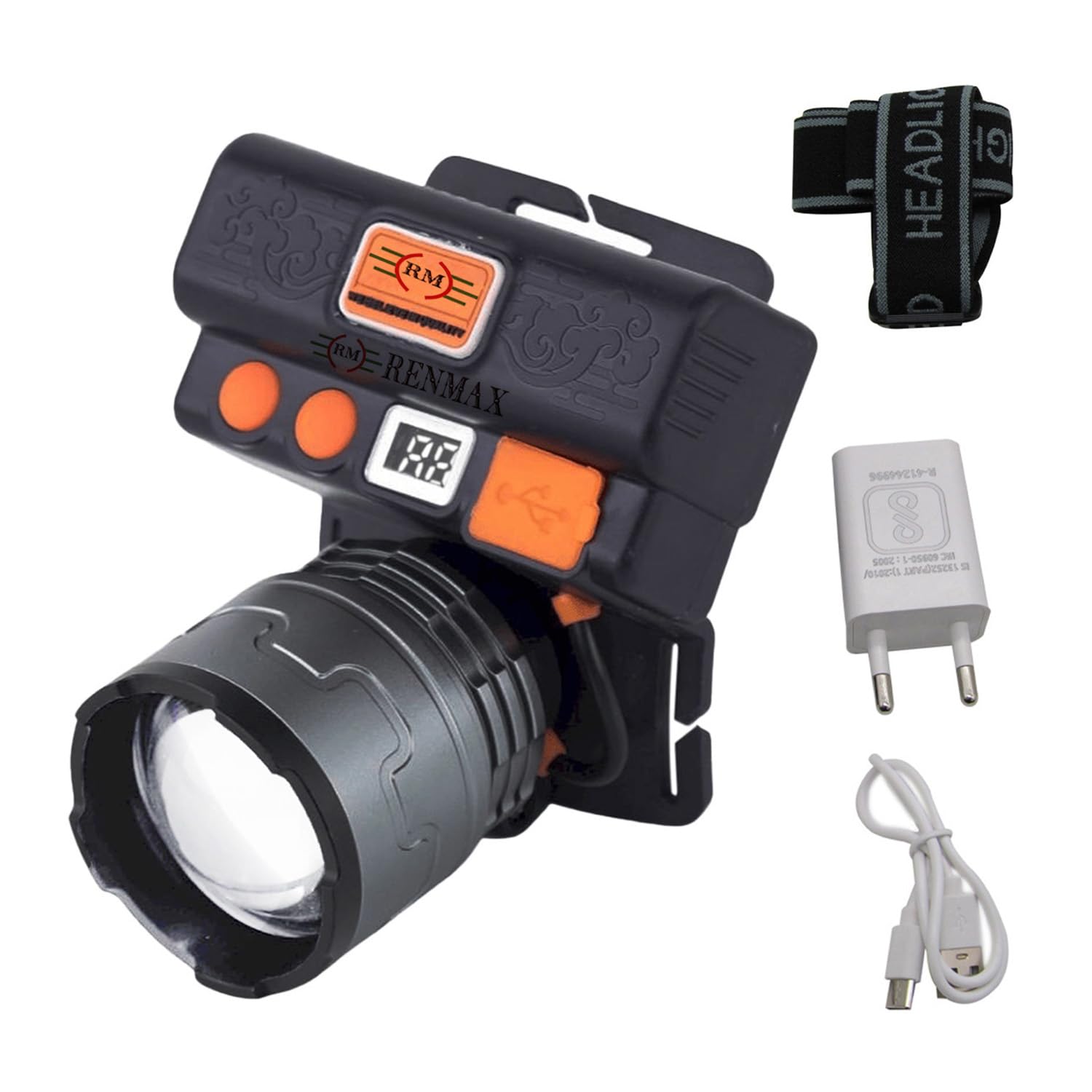 RENMAX High Bright Head Mount Torch Zoom Waterproof Rechargeable Adjustable Handsfree IR Sensor LED Blinker 1000m Range Metal Spotlight for Cycling Camping Caving Hiking Hunting Trekking - 1Pc