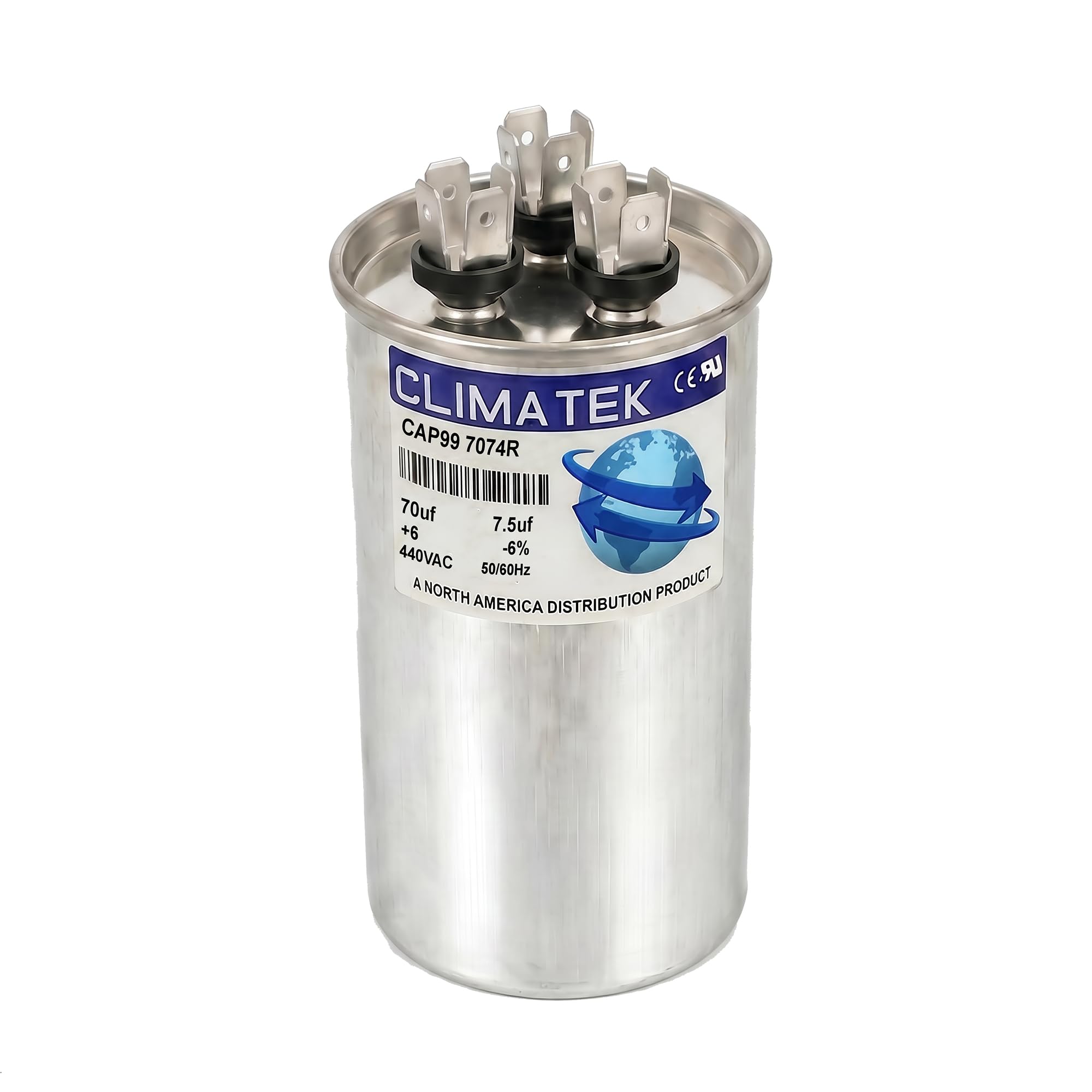 ClimaTek Condensador dual redondo para portador P291-7073RS - 70 + 7.5 uF MFD x 370 VCA
