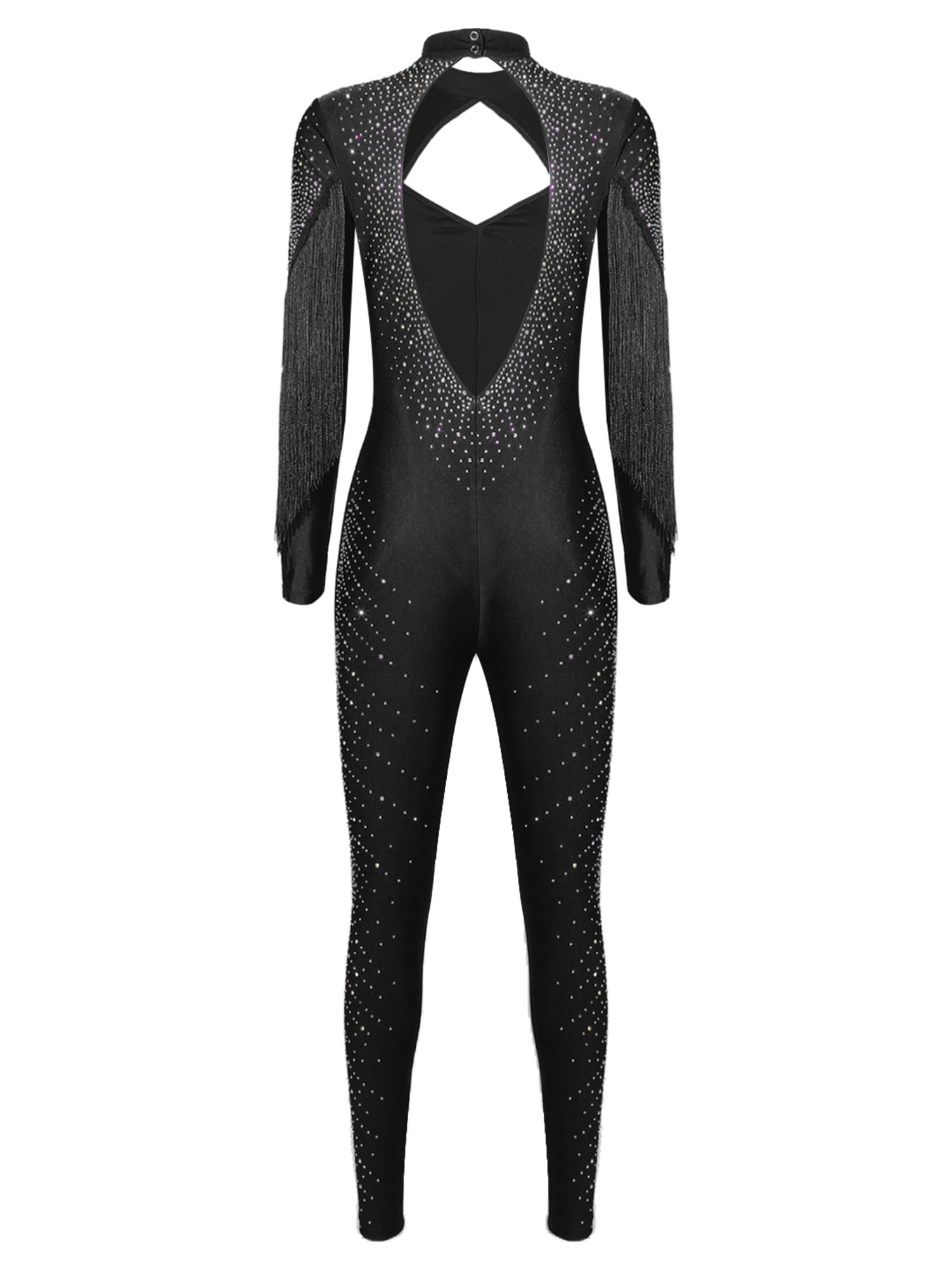 CHICTRY Tuta Intera per Pattinaggio Artistico Donna con Strass Jumpsuit Aderente a Manica Lunga Leotards Body Danza Classica Moderna Body da Balletto Dancewear