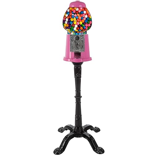 15” Gumball Machine with Stand and Coin Bank - Bubble Gum Machine Candy Dispenser with Glass Globe and Metal Base - Vintage Style Gum Ball Vending Dispenser by Great Northern Popcorn (Pink)