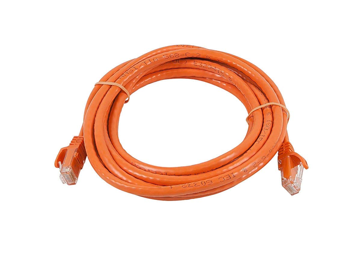 Cable de conexión Ethernet Cat5e, 9.8 ft, color naranja, RJ45 sin enganches, trenzado, 350 Mhz, UTP, cable de cobre puro desnudo, 24 AWG - Serie Flexboot 2