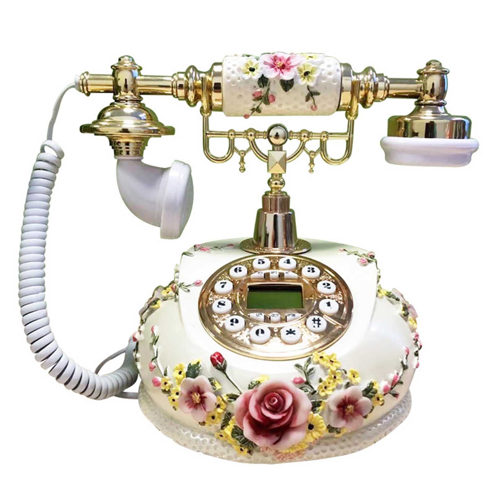 Telefono Fisso Bianco con Decorazioni Floreali, Telefono Fisso da Ufficio, Telefoni Fissi Decorativi per La Casa, Telefono da Ufficio per L'Arredamento Dell'Ufficio