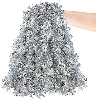 ESINO 6m Christmas Tinsel Garland, Silver Christmas Tinsel, Tinsel Tree Garland, Xmas Tinsel Garland, Tinsel Decorations for Christmas Party Supplies Indoor Outdoor Decorations