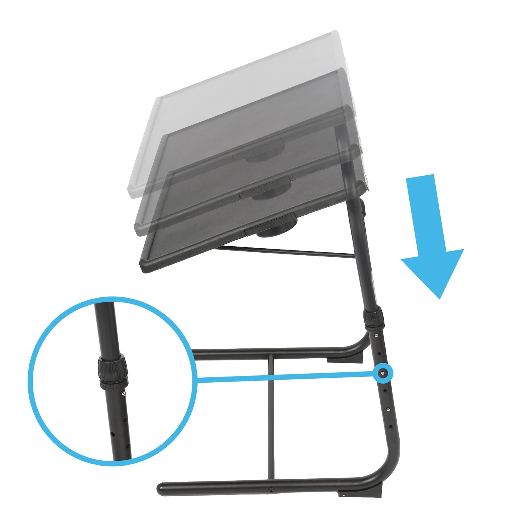 Table pour Ordinateur Portable Pliante et Réglable en Hauteur - Noir - 1x Petit Pliable Bureau à Domicile avec Plan de Travail en Plastique, Cadre Métallique et Porte-Gobelet - par Harbour Housewares