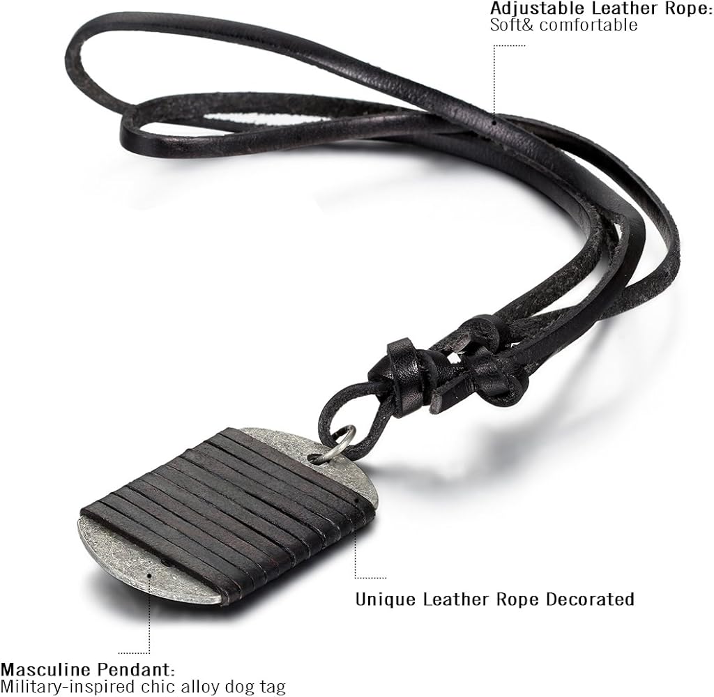 Cupimatch Retro Adjustable Black Leather Cord Alloy Dog Tag