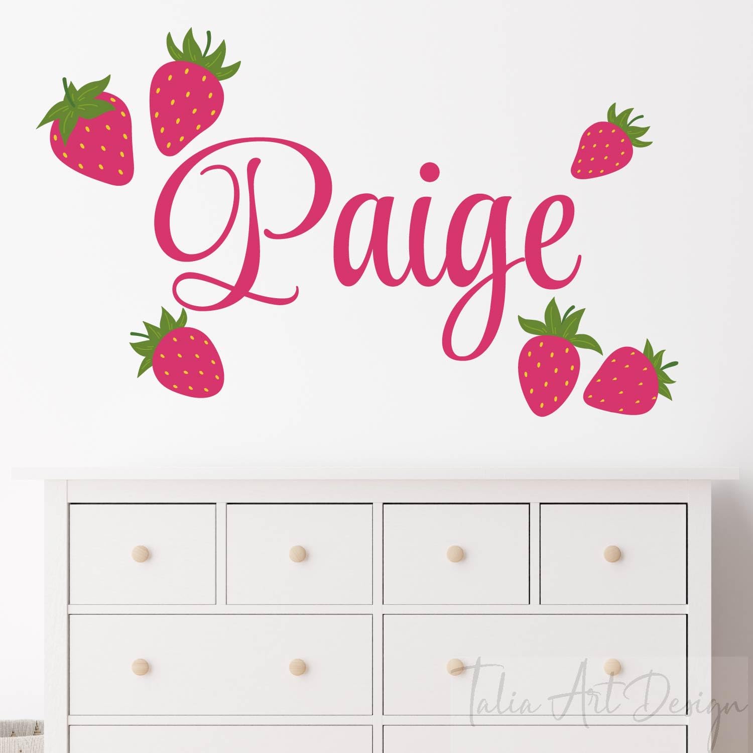 Personalized Girl Name with Pink Strawberry Wall Decals,Strawberry Name Wall Stickers Kids Room Baby Girl Nursery Decor