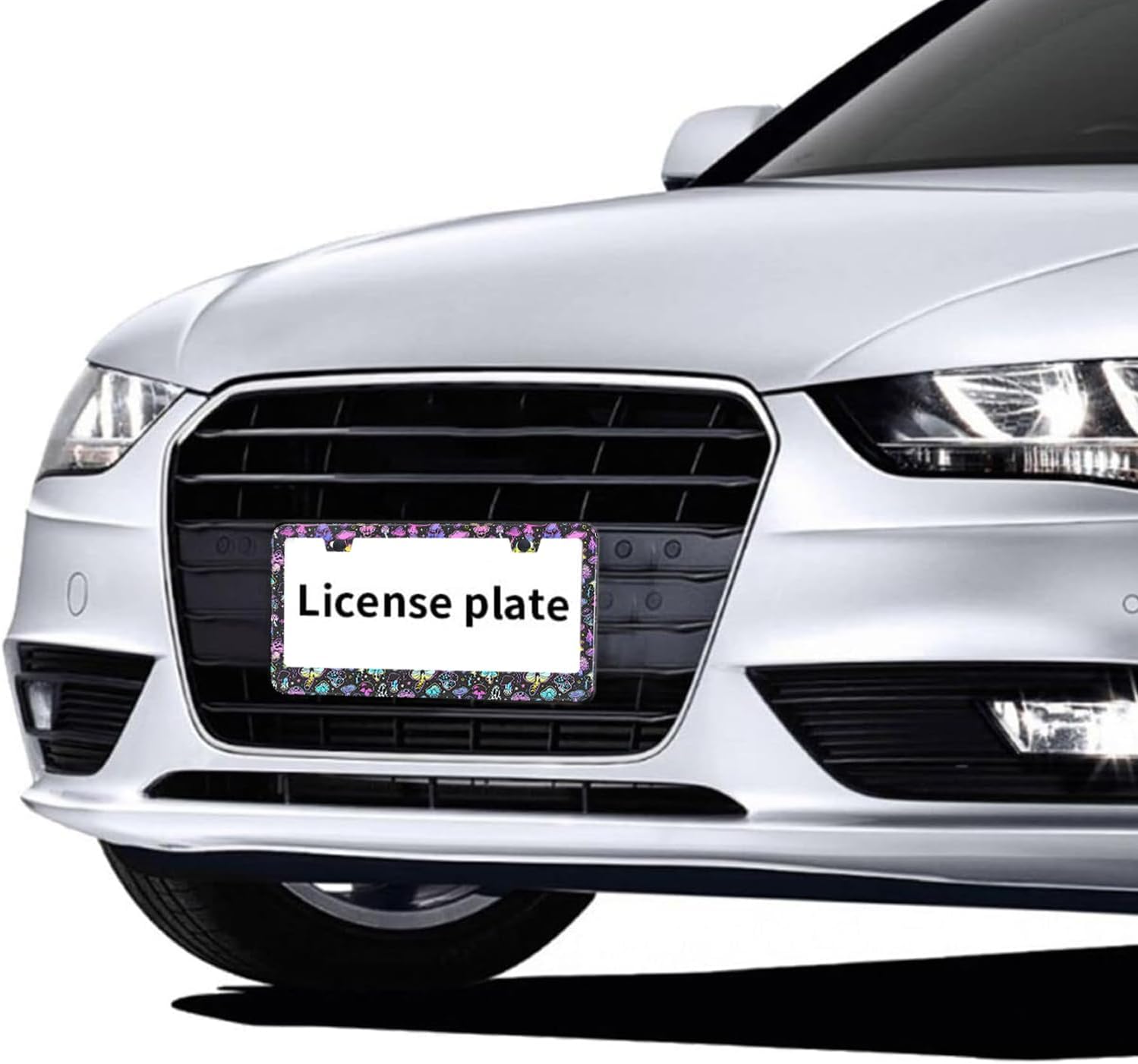 Multicolor Mushroom License Plate Frames,2 Pack Car Plate Holder Universal Stainless Steel Accessories Cars Decor 2 Holes Screws Fits Standard US Vehicles Size image 2