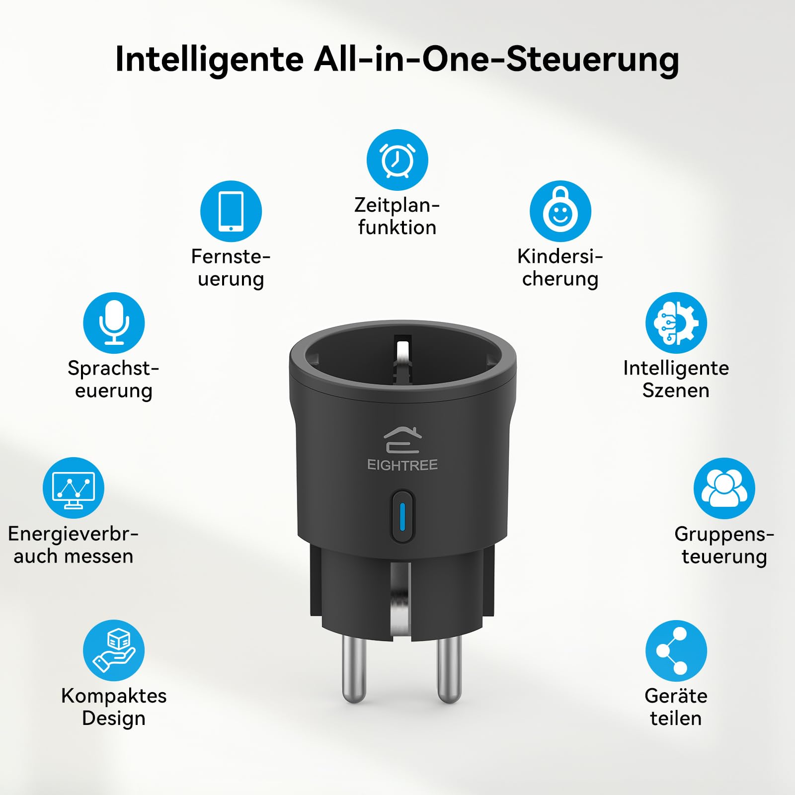 EIGHTREE WLAN Steckdose Mini, Smart Steckdose mit Strommessung, TÜV-geprüft