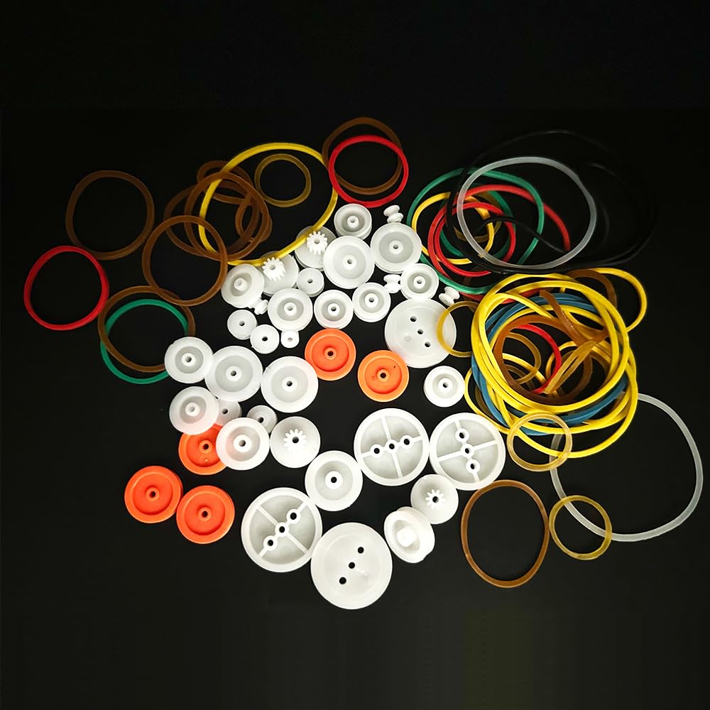 84PCS Belt Pulley Set 2MM Hole Plastic Belt Pulley with Rubber Band for DIY Model Toy RC Car Robot Airplane Accessories
