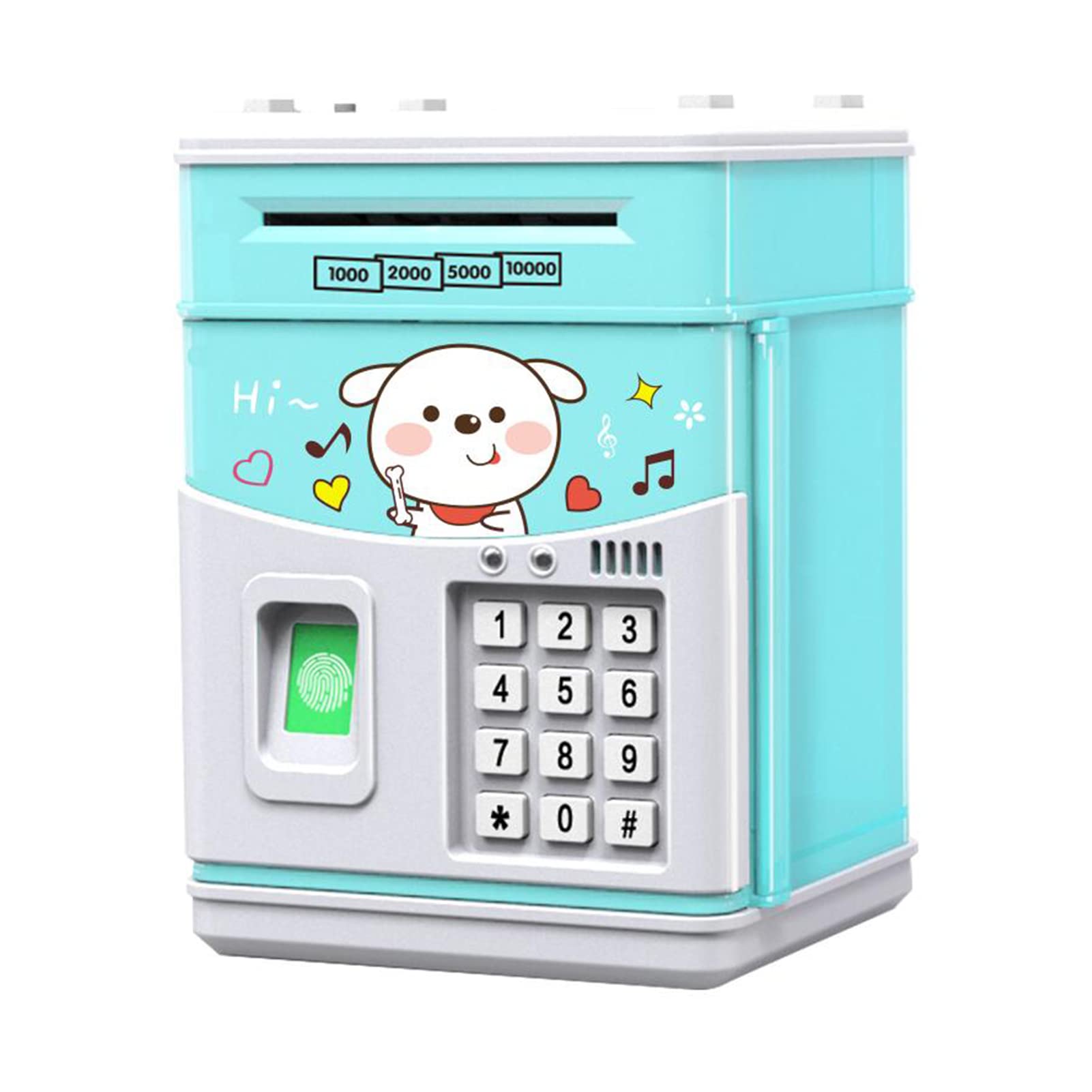 Piggy Bank,Electronic Piggy Bank MINI ATM Saving Box with Password Simulated Fingerprint Money Bank for Cash Coins Auto Scroll Paper for Boys Girls Kids Safe Bank Box