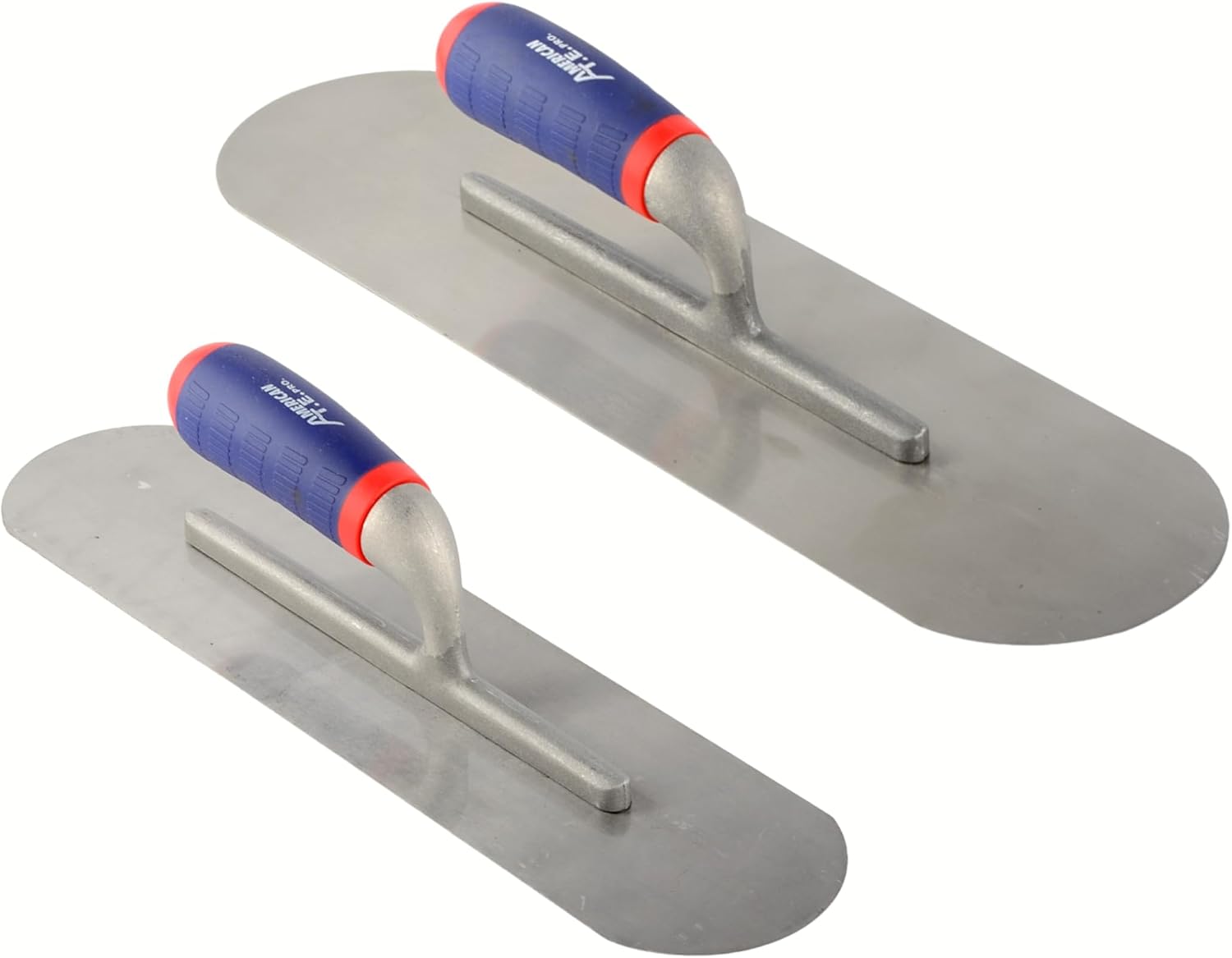 ATE Pro. Tools USA - 2 Piece Stainless Steel Pool Trowels with Soft Grip Handle | Includes 18" x 5" & 16" x 4" Finishing Trowels Set | Professional Round End Trowel | Masonry Hand Trowel