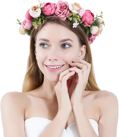 Amazon Co Jp Ruier Tong お花の冠 フラワー ヘッドドレス 花冠 髪飾り ヘアアクセサリー ヘア花輪 フラワーガールに変身 結婚式 ウェディング 誕生日パーティー 写真撮影 ダンス衣装 お祝い 旅行 ビーチ用品などにも 女の子 ピンク ジュエリー