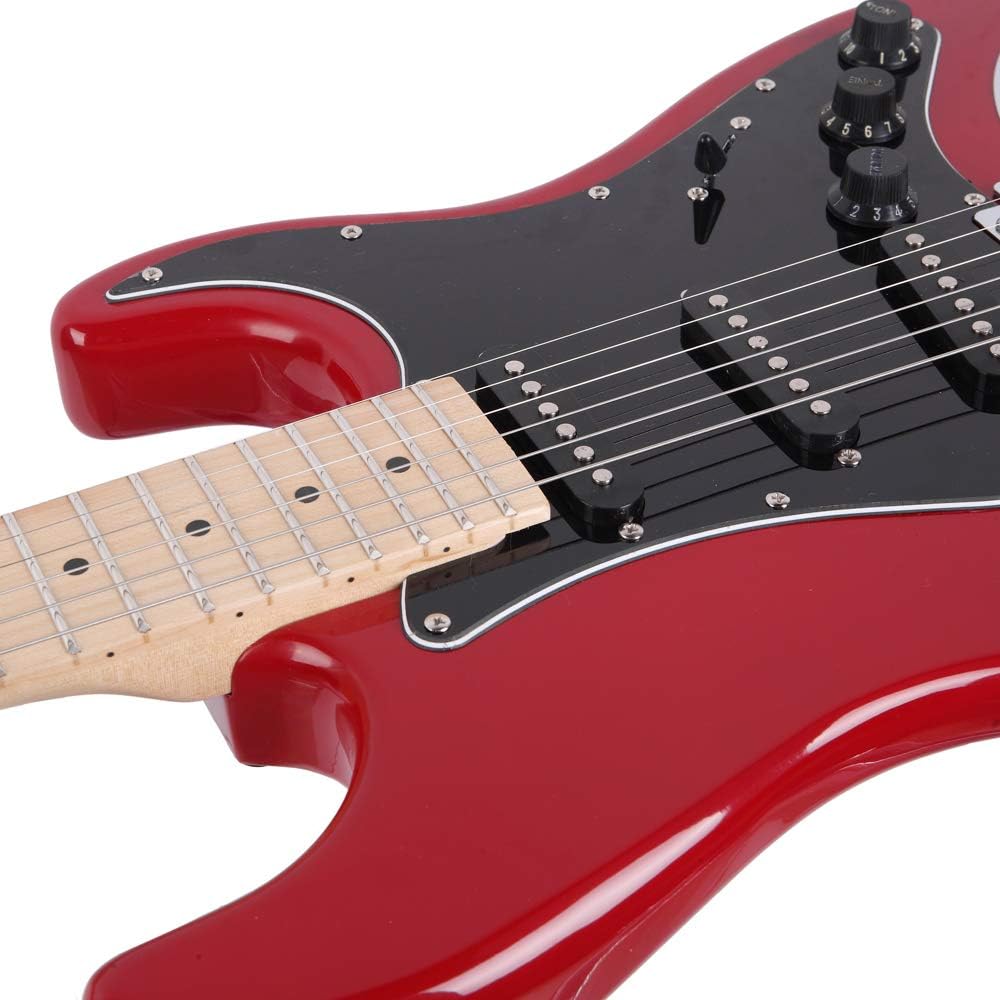Full Size Electric Guitar Kit,39 Inch Beginner Electric Guitar,Complete Electric Guitars Set with Bag, Strap, 20W Amplifier, Power Wire, Wrench Tool,Tremolo Bar and Plectrum,Red