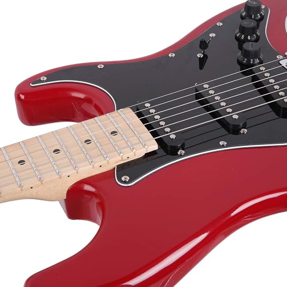 Full Size Electric Guitar Kit,39 Inch Beginner Electric Guitar,Complete Electric Guitars Set with Bag, Strap, 20W Amplifier, Power Wire, Wrench Tool,Tremolo Bar and Plectrum,Red