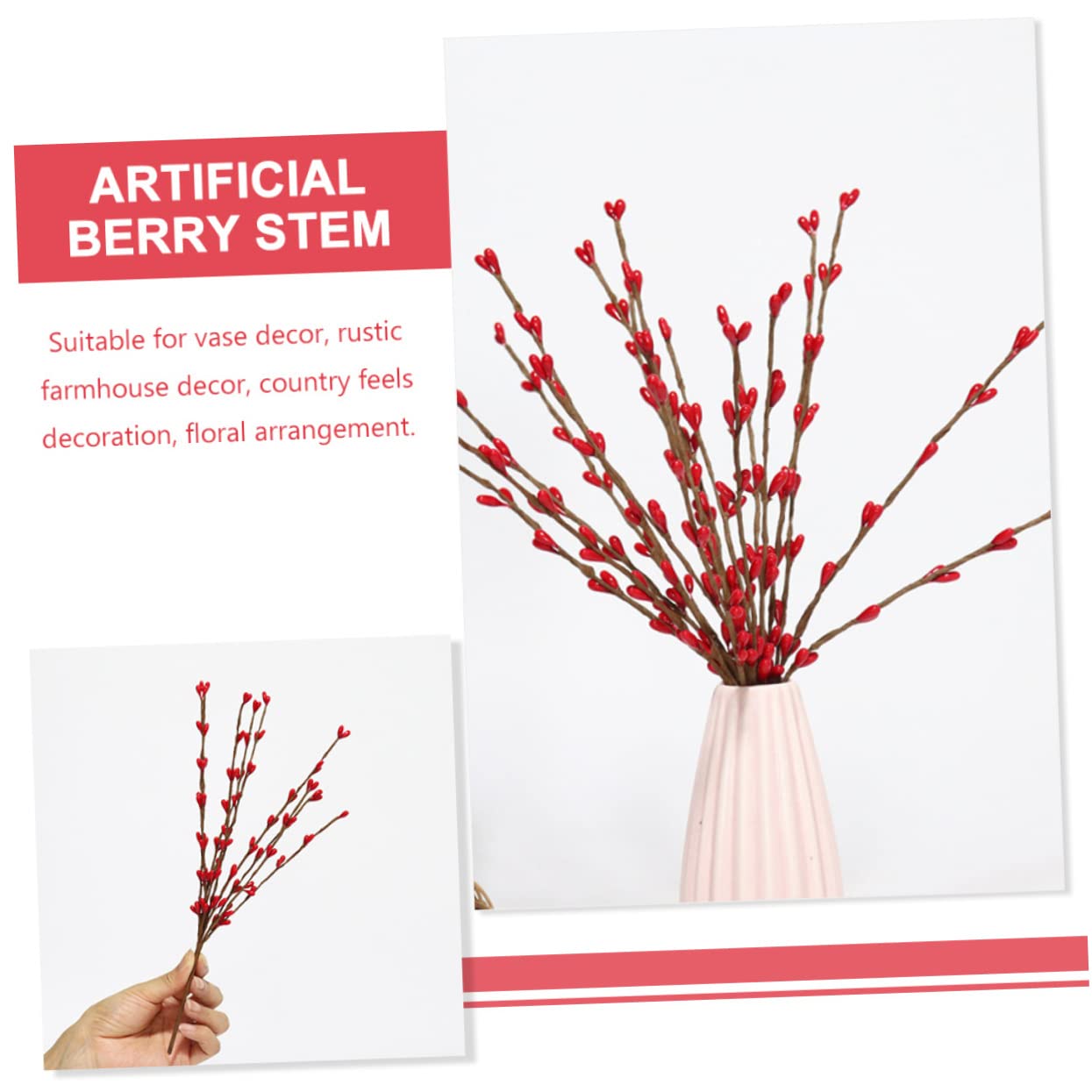 TOPBATHY 15 Pièces Branche De Baies Artificielles Décorations Rouges Décor De Noël Ornements De Noël Fausses Tiges De Baies s De Houx De Fausses s Arbre De Pics De s