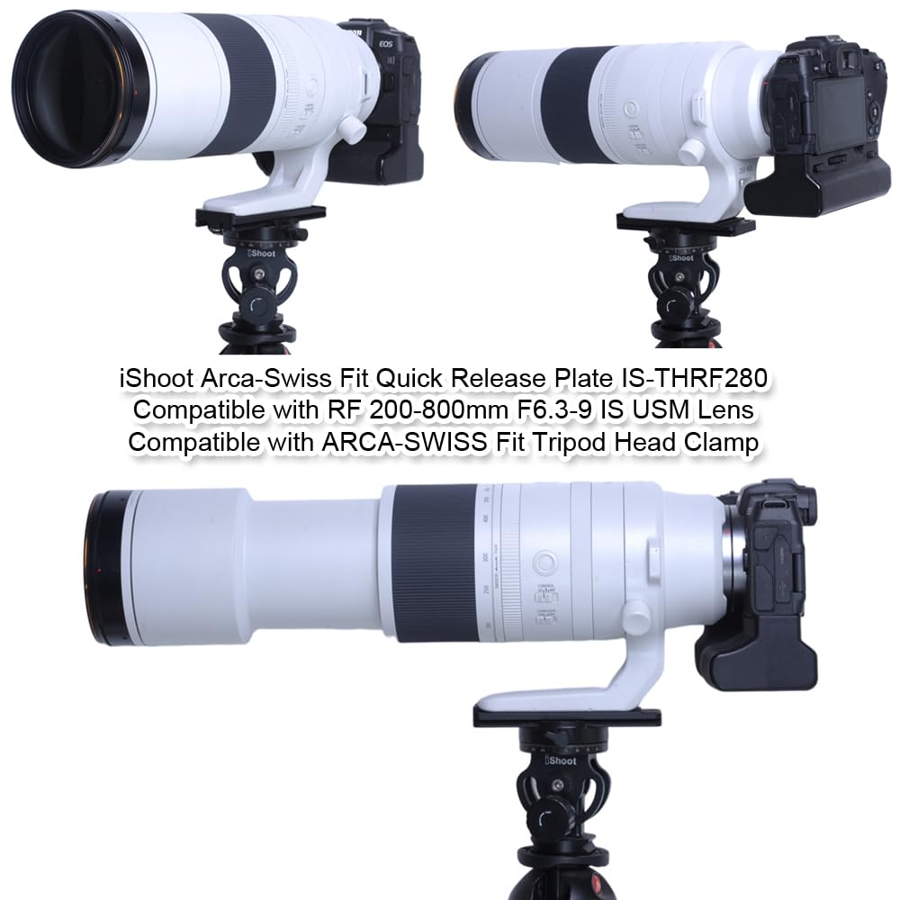 iShoot Placa de liberación rápida de metal CNC Arca-Swiss Fit compatible con Canon RF 200-800 mm F6.3-9 IS USM, soporte de anillo de montaje de trípode, utilizado para abrazadera de cabeza de trípode