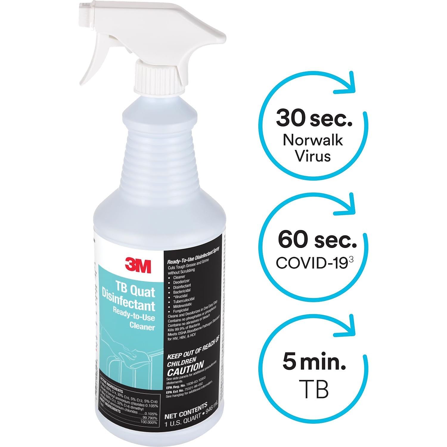 3M TB Quat Disinfectant Ready-To-Use Cleaner Deodorizer Disinfectant Walls Metal Surfaces Porcelain Ceramic Tile Plastic 12 BottlesCase product thumbnail 3
