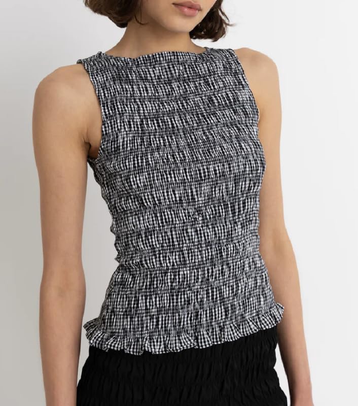 Women Smocked Tank Tops Y2k Ruffle Hem Shirred Crop Top Cute Sleeveless Peplum Shirt Summer Going Out Tops Streetwear - Image 2