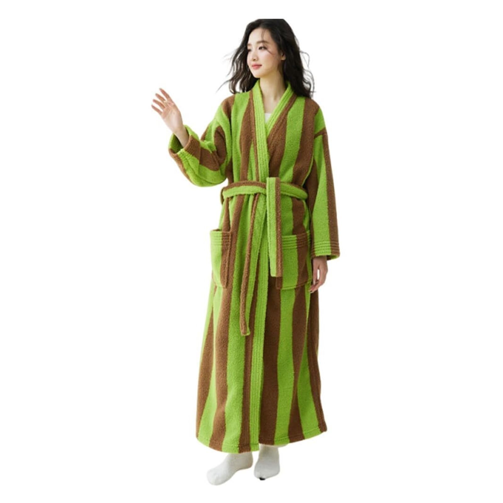 Accappatoio lungo fuzzy a righe da donna, morbido e soffice assorbente
