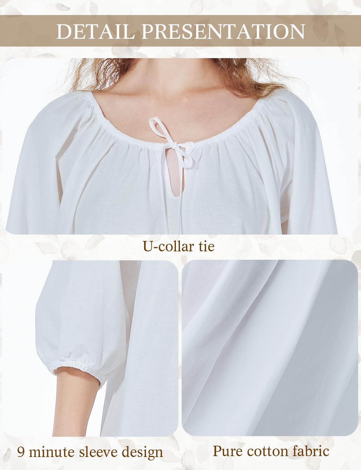 BEAUTELICATE Verano Camisones Mujer Victoriano Vintage Bata Pijama 100% Algodón Mangas 3/4 Cuello en U