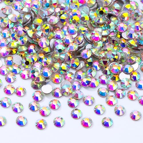Image of Crystal AB Flatback Rhinestones SS3 (1.3-1.4mm), 2880pcs Glass Nail Gems, Non Hotfix Rhinestones for Nails, Crafts, Clothing, DIY Bling Decorations
