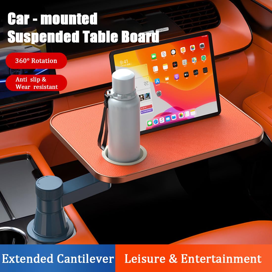 Tragbarer Autositz Tabletttisch, 360° Drehbarer Verstellbarer Montierbarer Laptop Auto Tisch Organizer Für Auto Fahrersitz, Rutschfeste PU-Leder Platte Für Mahlzeiten, Arbeit, Studium
