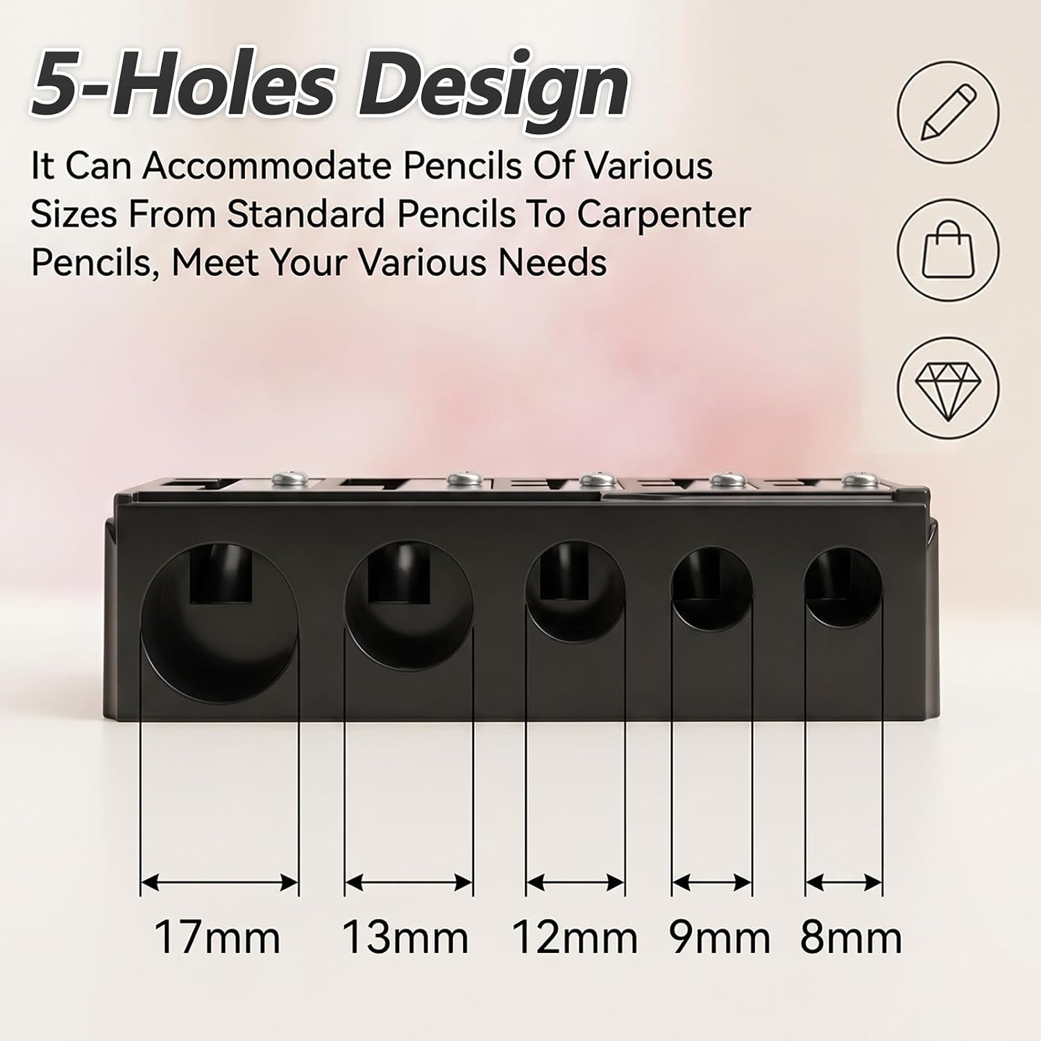 5 Hole Cosmetic Pencil Sharpener, Makeup Pencil Sharpener with Lid