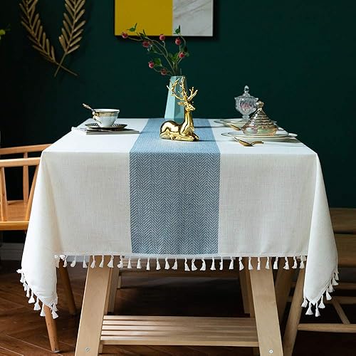 Miniatura 7 de TEWENE - Mantel redondo de lino y algodón, lavable, para mesas redondas, para mesas redondas, antiarrugas, mantel para comedor o cocina (redondo55