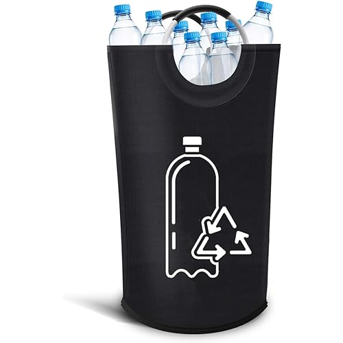 82L Recycling Bin for Kitchen Recycling Bag,Foldable Deposit Bottles Collection Container,Oxford Cloth Storage for Bottles,Cans,Plastic&Glass Heavy Duty,Waterproof Home,Kitchen,Garage,Black