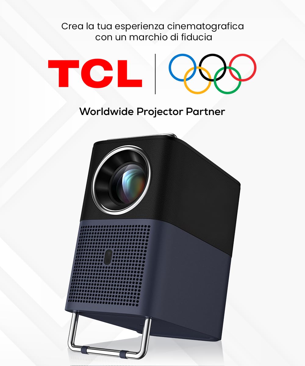 TCL A1s Proiettore 4K Supporta, Smart Google TV, Licenza Netflix, 2x 8 W Audio Dolby, Nativa 1080P, ISO 600, Con Messa a Fuoco Automatica e Correzione Trapezoidale, Wi-Fi Bluetooth, Protector Portátil