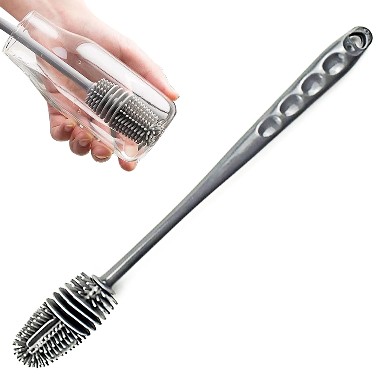Selcouth Yyds Grey Baby Bottle Brush,Long Handle Soft Silicone Bottle Cleaner Brush For Cleaning Bottles Glass Cup Thermoses Various Containers(Length:14.2inch/32Cm,)