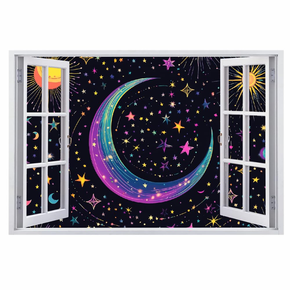Decalcomanie da muro Art 3D Fracassato Luna Sole Adesivi murali removibili Universo Dei Cartoni Animati Carta da parati Camera da letto autoadesivo per ragazze Camera da letto Nursery Home Decor Gift