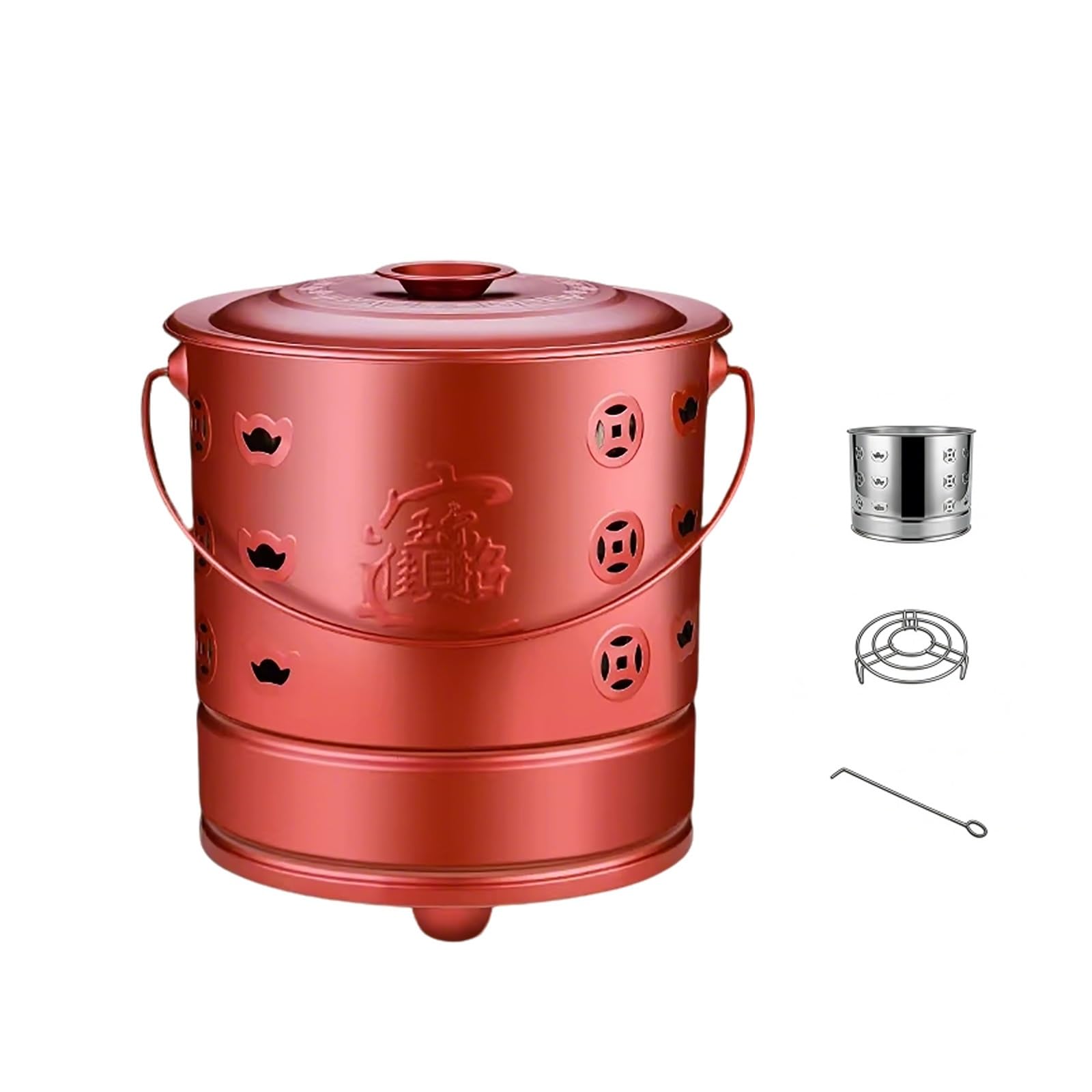 Incinerateur de jardin avec couvercle rouge pour bruler vos dechets de patio sans danger