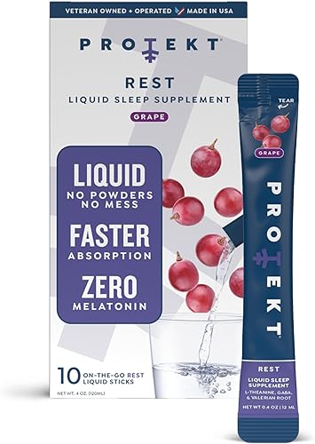 Protekt Suplemento líquido de apoyo para dormir - Calma natural con L-teanina, GABA, extracto de raíz de valeriana - Bebida tranquila nocturna que