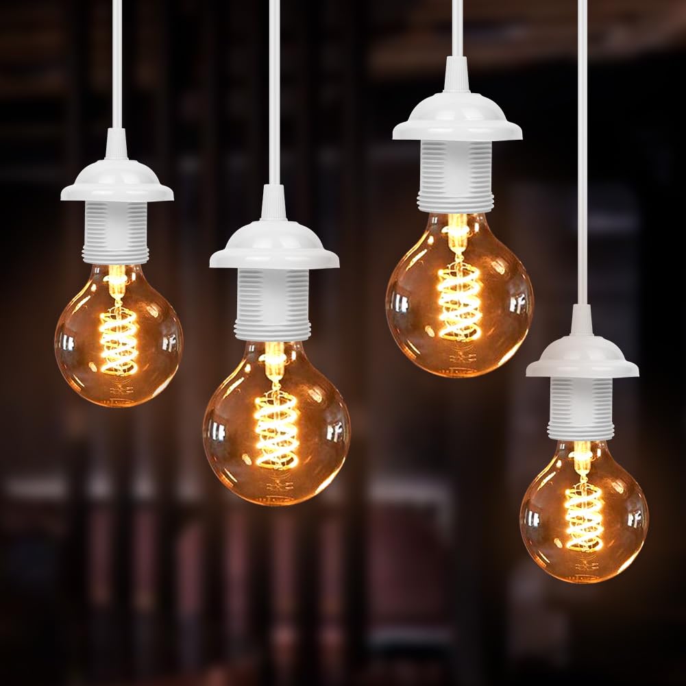 JcvPot E27 Lampenaufhängung 2er Pack - Weiße Lampenfassung Mit 1m Kabel Für Pendelleuchten