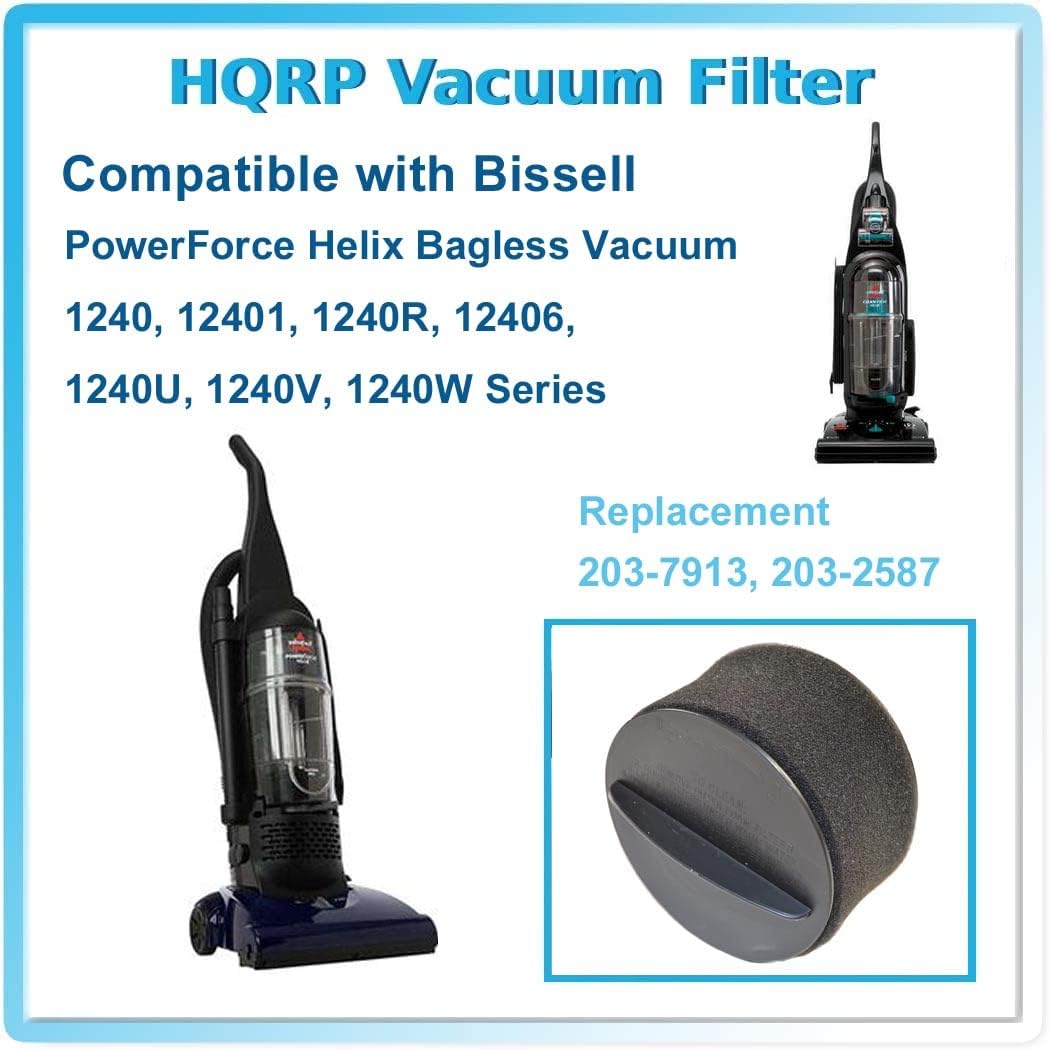 HQRP Inner & Outer Circular Filter Set compatible with Bissell 1240 12B1 68C7 PowerForce Helix Turbo, PowerGroom 98N4, PowerTrak 2083, CleanView 22C1 series Bagless Upright Vacuums, Style 9/10