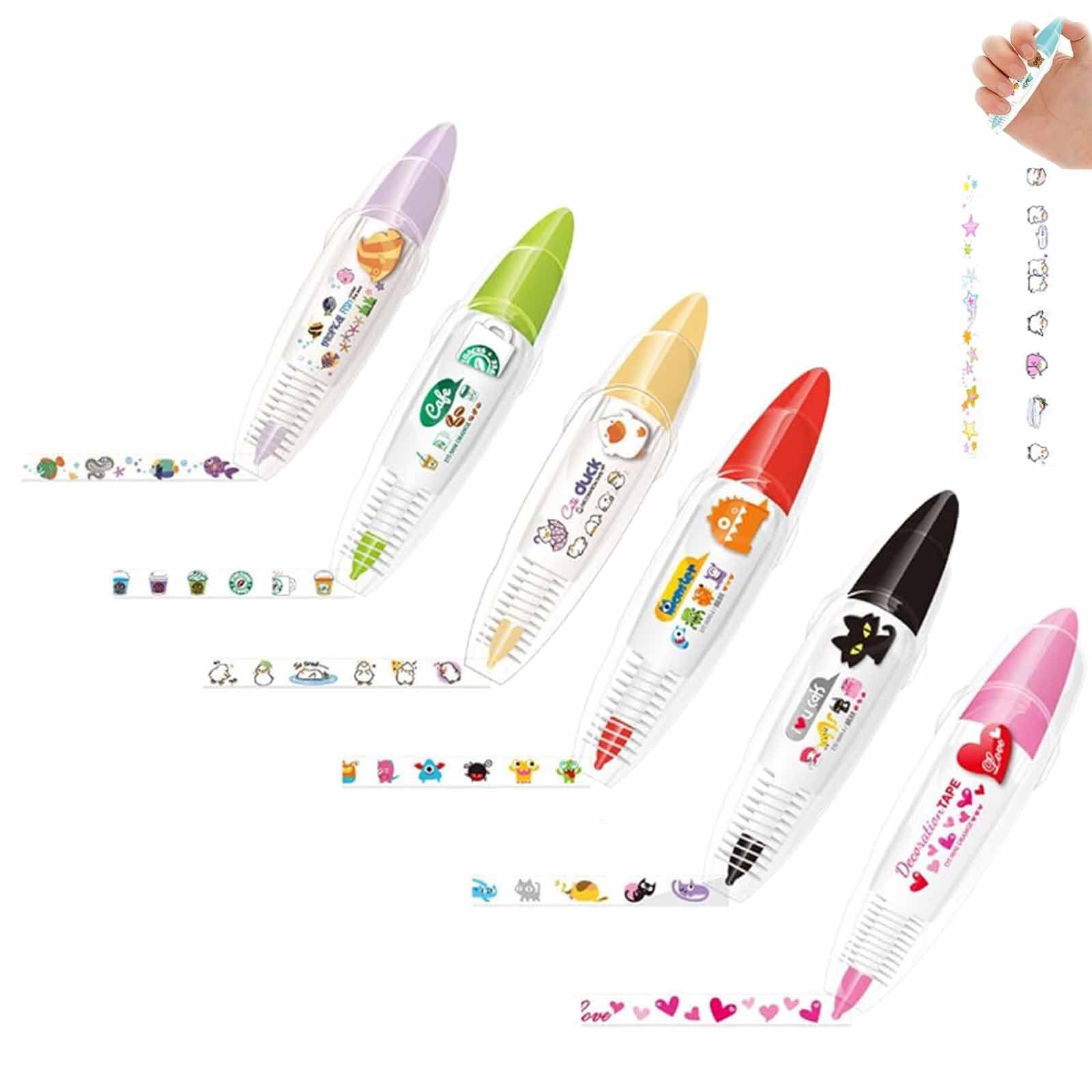 DIY Cute Animals Press Type Decorative Pens, DIY Lace Decoration Tape Pen, Creative Cartoon Pattern Decorative Tape Cute Decoratives Tape Pens for Scrapbooking,Class Rewards (6PCS-A)