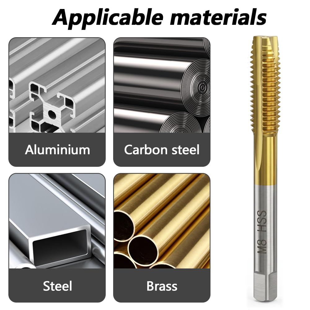 Maschi per Filettatura M3-M8 Titanio Rivestito HSS Strumenti per Maschiatura, 5 Pezzi