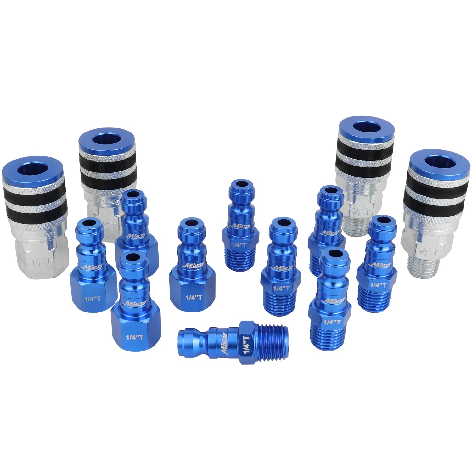 Colorfit by Milton Coupler &amp; Plug Kit (T-Style) 1/4" NPT Quick Connect Hose Fittings for Air Tools &amp; Compressors (With Bumper, 14)
