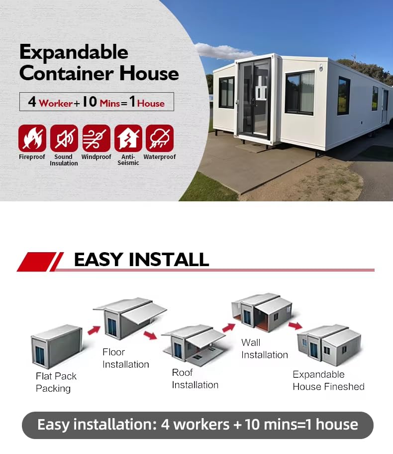 Prefab Tiny Houses to Live in for Adults 20ft Expandable Container Home with 2 Bedrooms,1 Bathroom and Kitchen Luxury Tiny Home for Sale Portable Modular House for Backyard Office or Vacation Cabin - Image 6