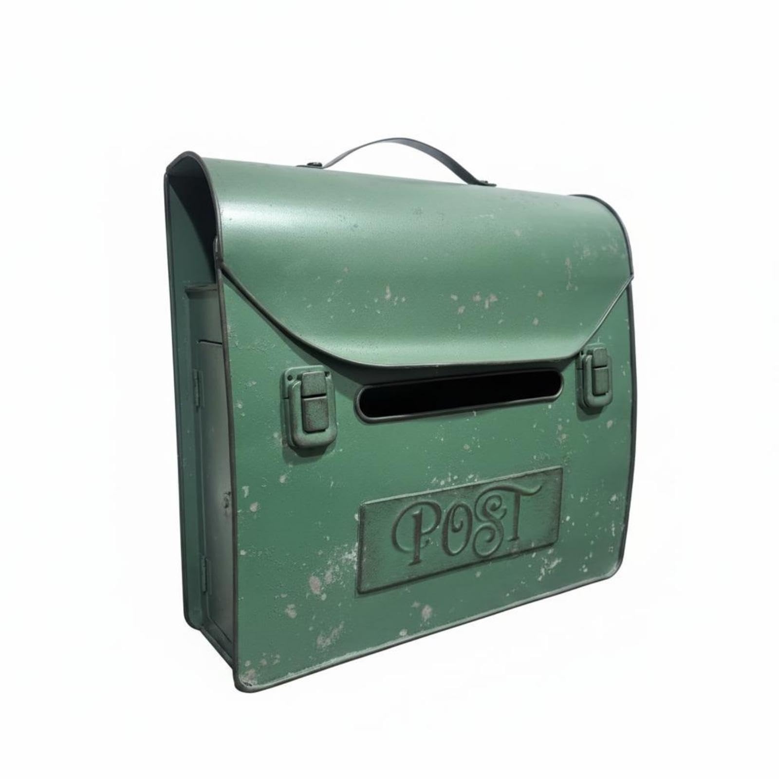 Vintage Wall Mailbox Rustic Style Distressed Metal Wall Mailbox Raised Pattern Green Metal Post Box for Courtyard, Garden-image-11